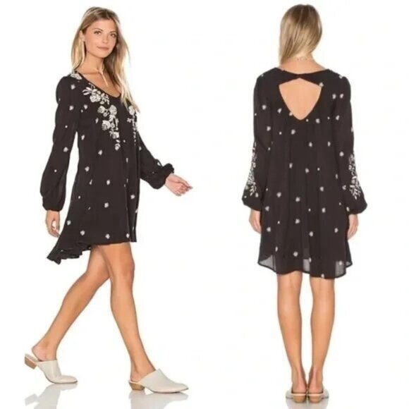 Free People Sweet Tennessee Black Embroidered‎ Dress- Women's XS - Picture 1 of 9